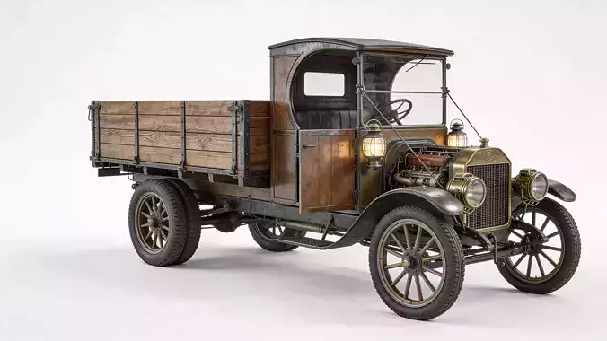 Vintage Industrial Steam Era Flatbed Truck 3D Model