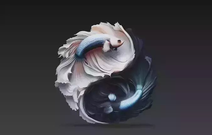 Yin Yang Betta Fish Decorative Sculpture