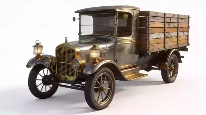 Vintage Industrial Steampunk Flatbed Truck 3D Model