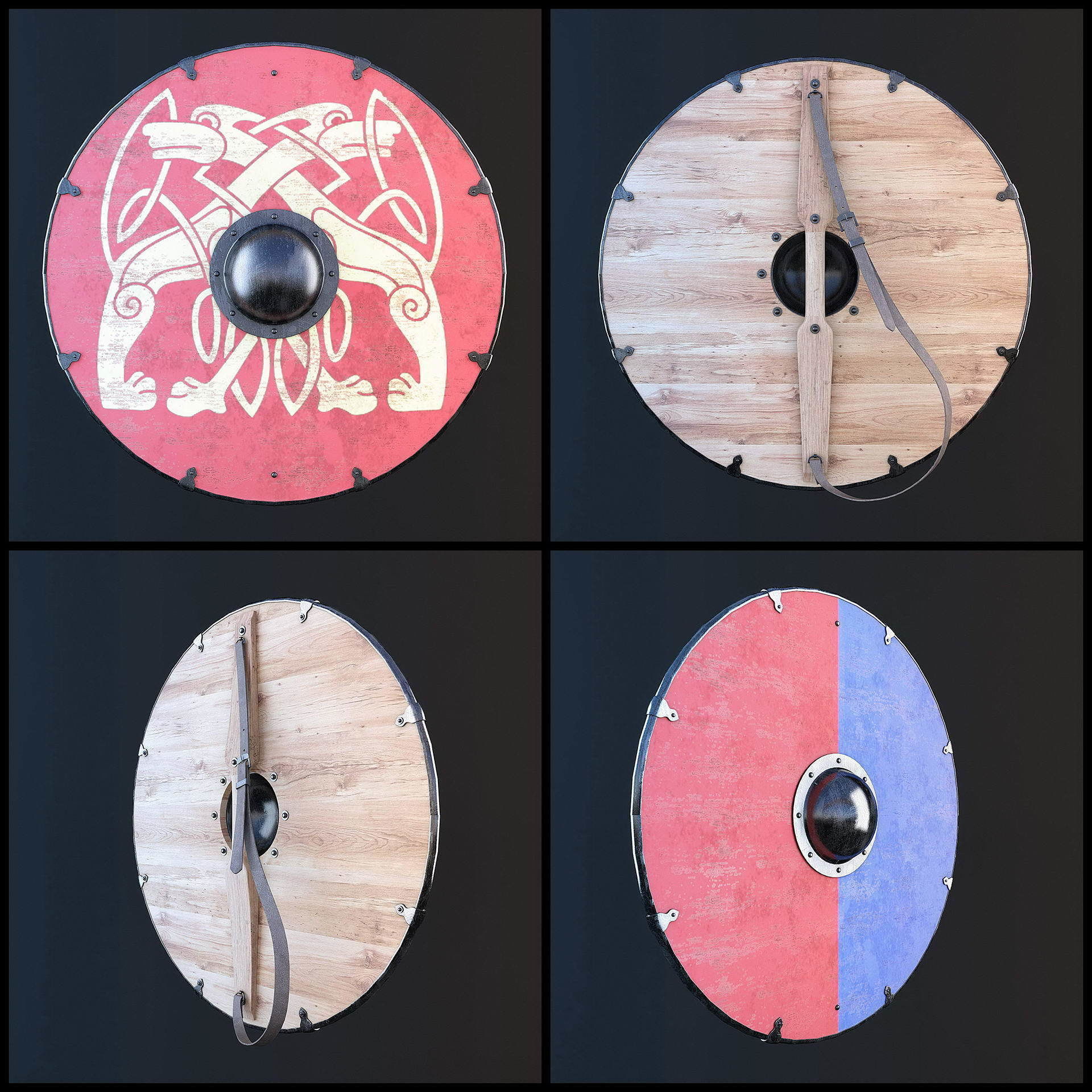 Viking shield - multi texture set 3D model_1