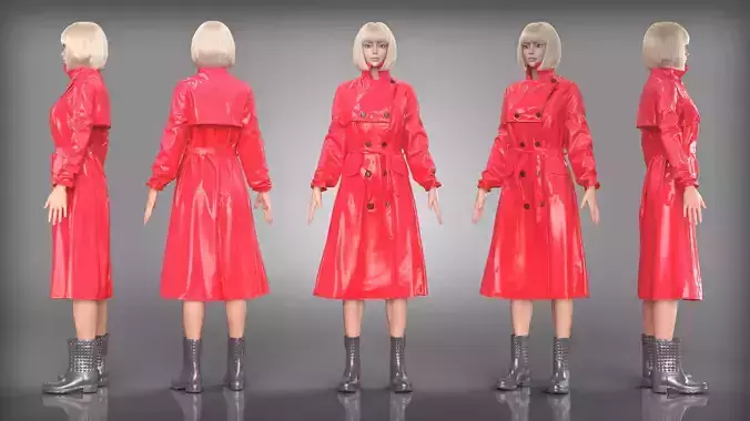 Red Raincoat and Studded Boots