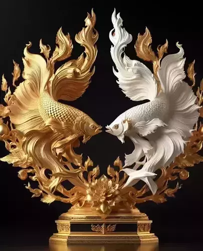 Yin Yang Koi Fish Decorative Sculpture