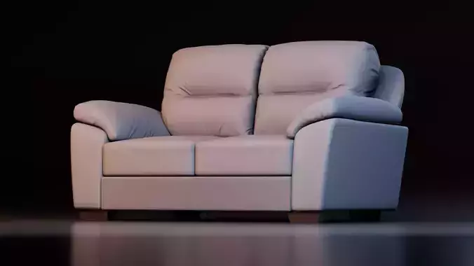 Modern Leather Two Seat Sofa Low-poly 3D model 2