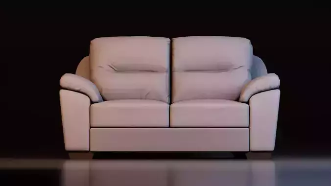 Modern Leather Two Seat Sofa Low-poly 3D model 3