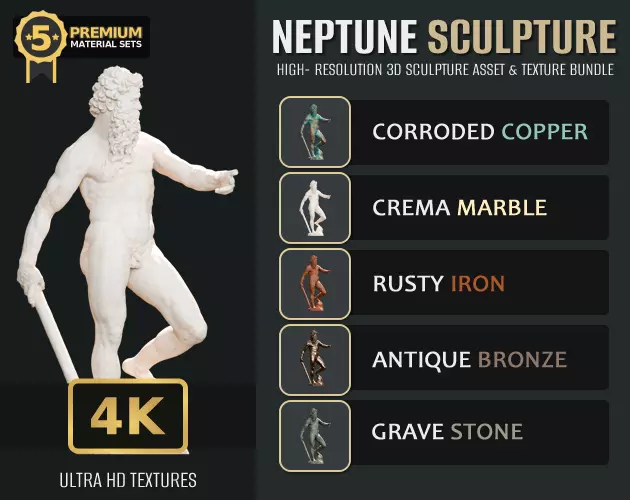 Neptune Sculpture Low-poly 3D model