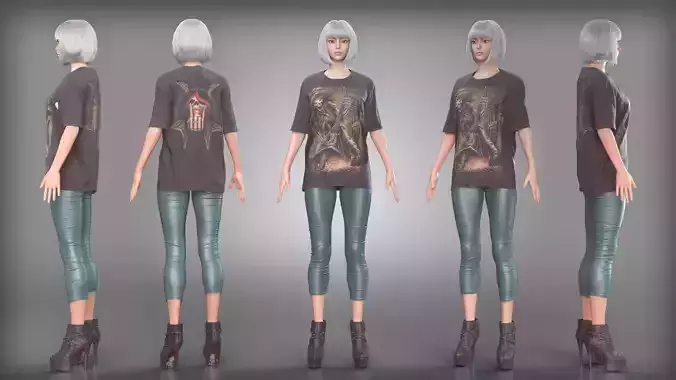 Metal Rocker Graphic Tee Shiny Leather Pants and Studded Boots
