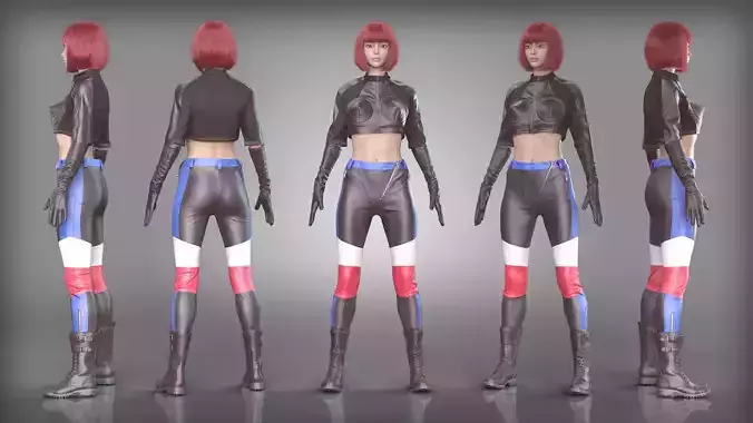 Futuristic Leather Outfit Color Block Pants Boots and Gloves