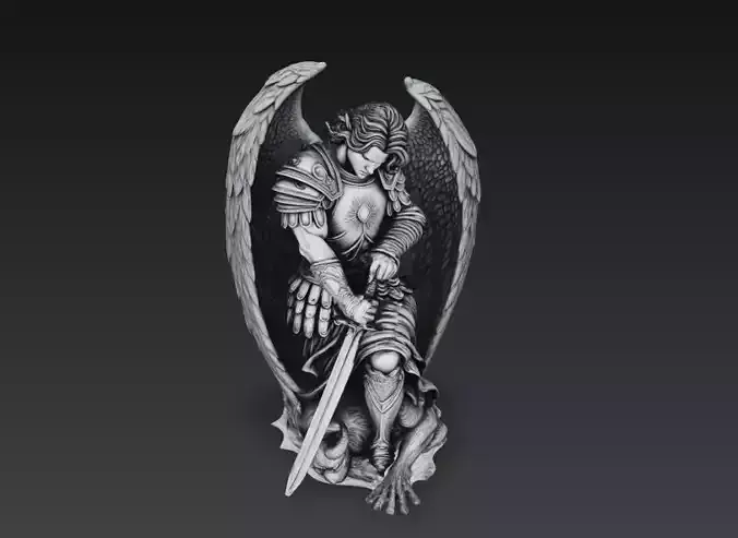 Archangel Michael vs Demon Battle Religious Sculpture STL