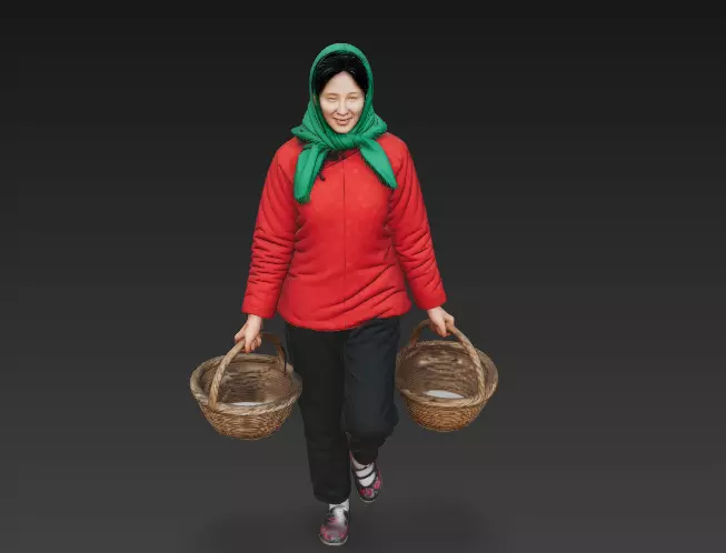 Rural woman wearing a headscarf and carrying a basket 2 3D model