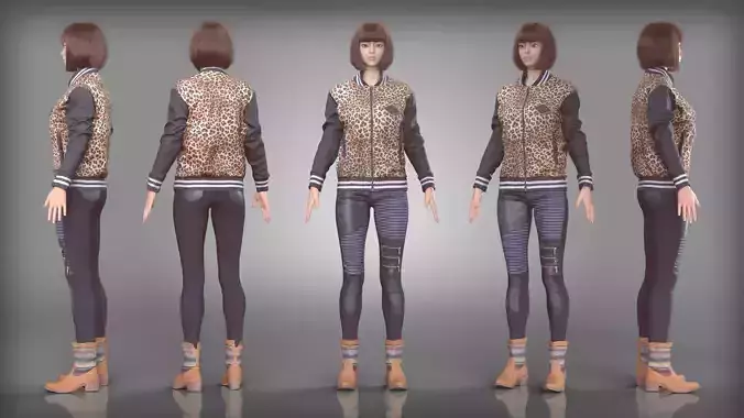 Leopard Print Bomber Jacket Outfit with Panel Jeans Brown Boots