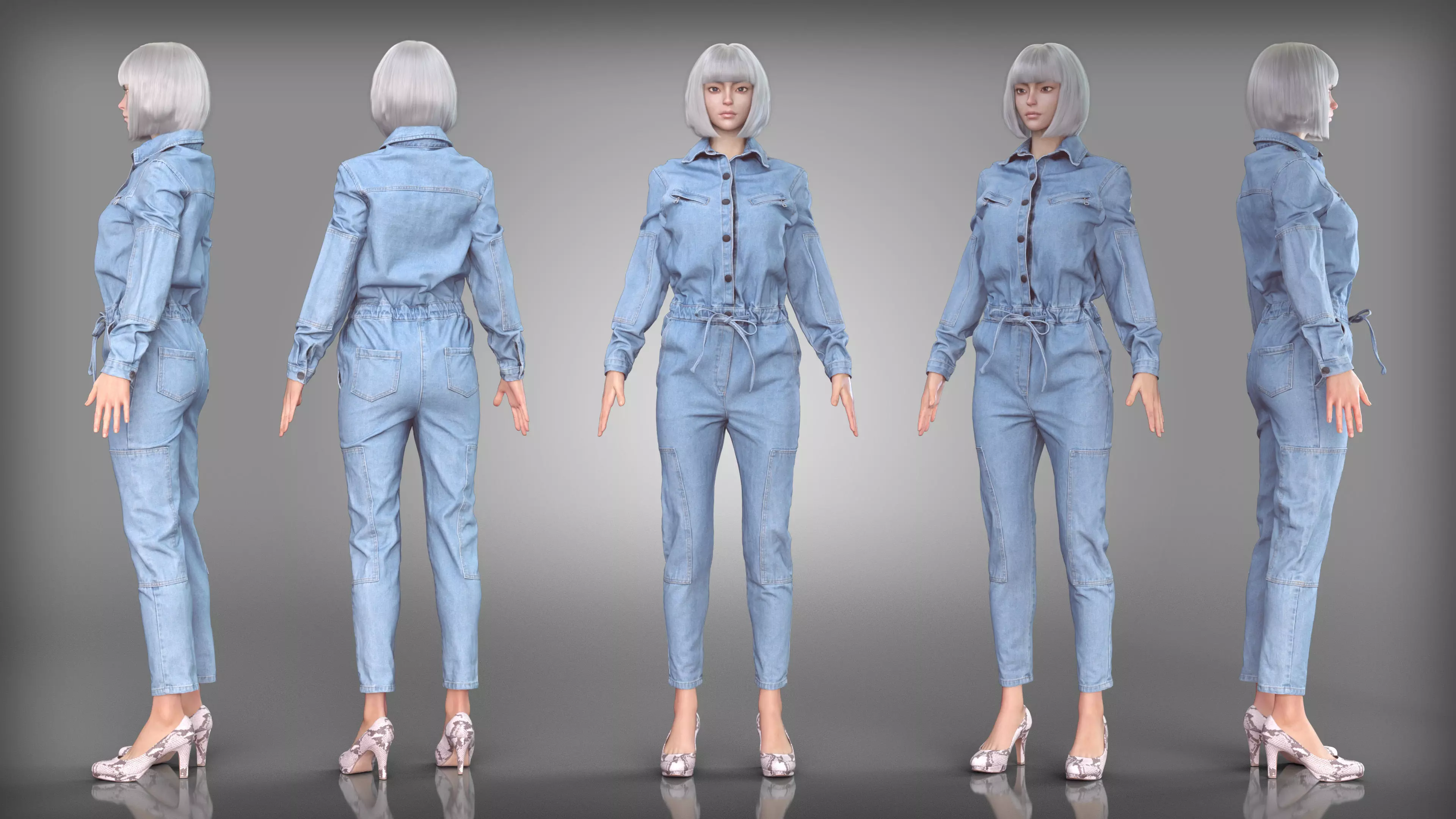 Denim Jumpsuit and Snake Print Heels Low-poly 3D model
