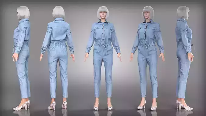 Denim Jumpsuit and Snake Print Heels