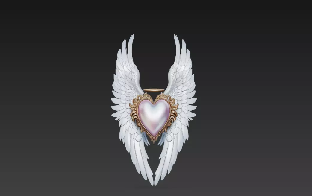 Angel Wings Heart Symbol Decorative Sculpture 3D print model