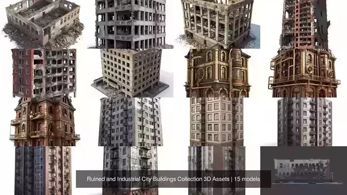 Ruined and Industrial City Buildings Collection 3D Assets 3D Model Pack