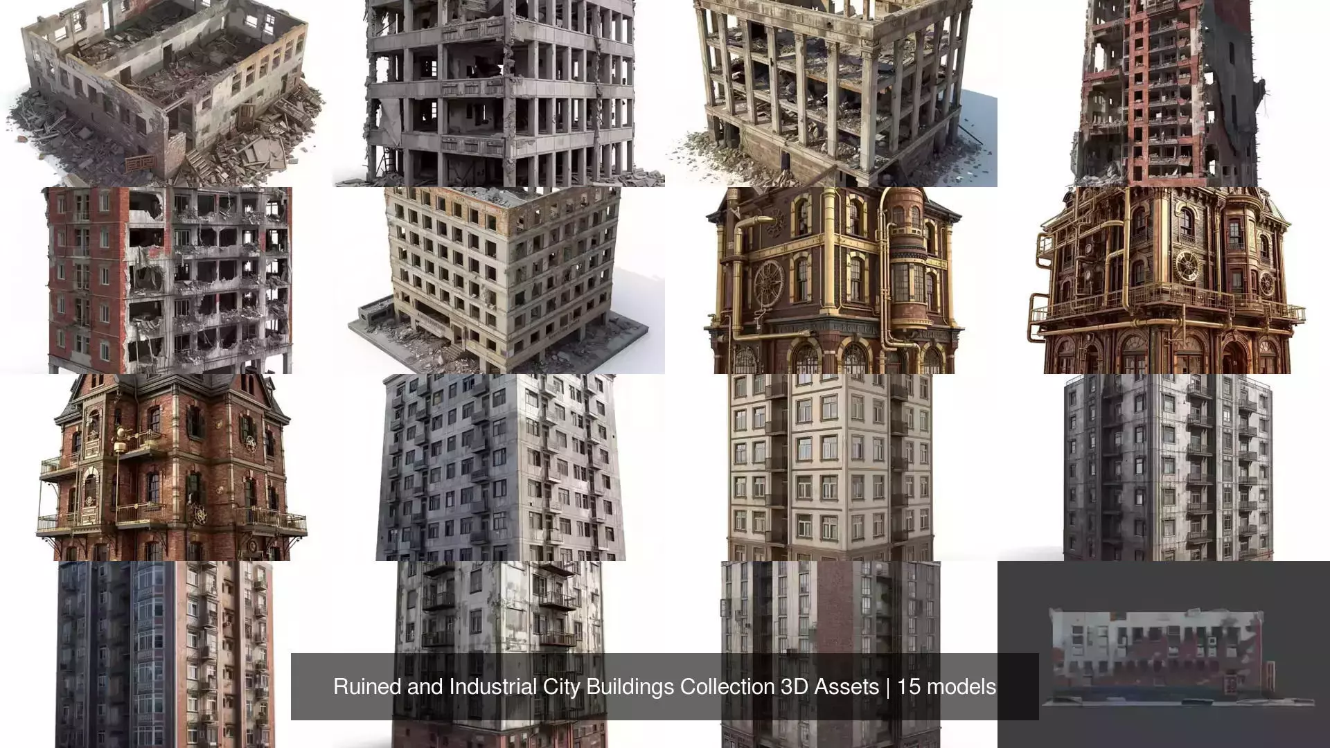 Ruined and Industrial City Buildings Collection 3D Assets 3D Model Pack