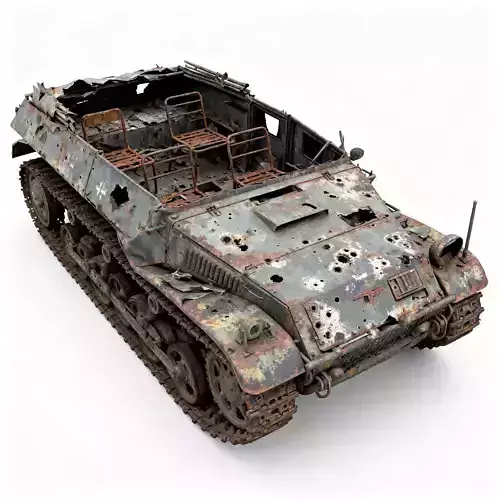 WWII German Half-Track Wreck 3D Model 3D Model