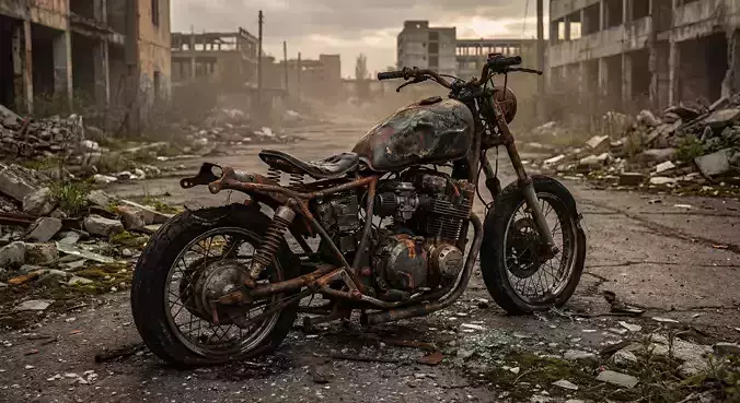 Rusted Motorcycle Post-Apocalyptic PBR Game Ready