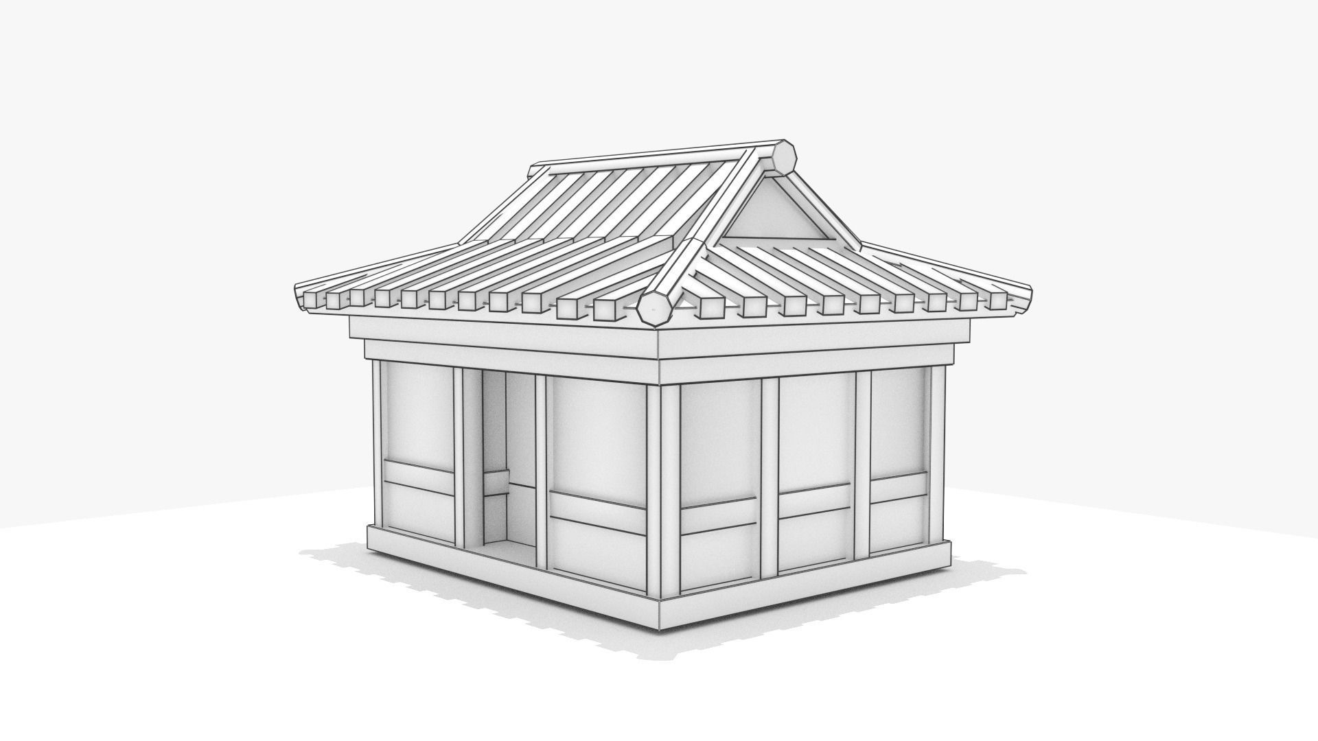 Chinese Old House Low-poly 3D model_1