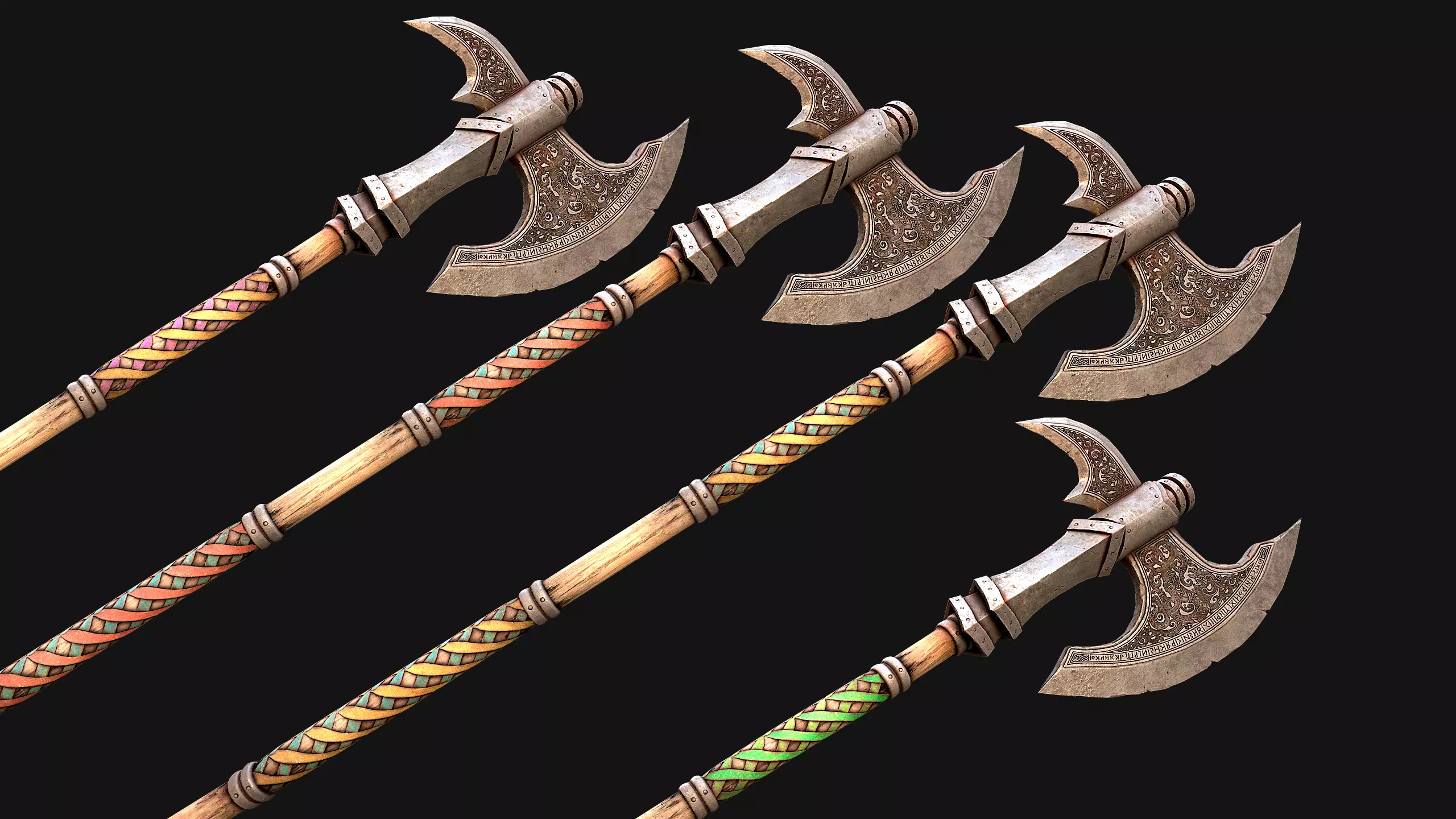 Medieval Weapons Polearms Axe Halberd Color Set Low-poly 3D model