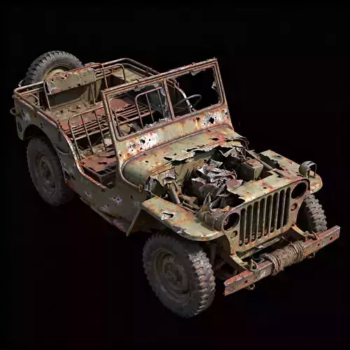 WWII American Willys Jeep Wreck 3D Model 3D Model