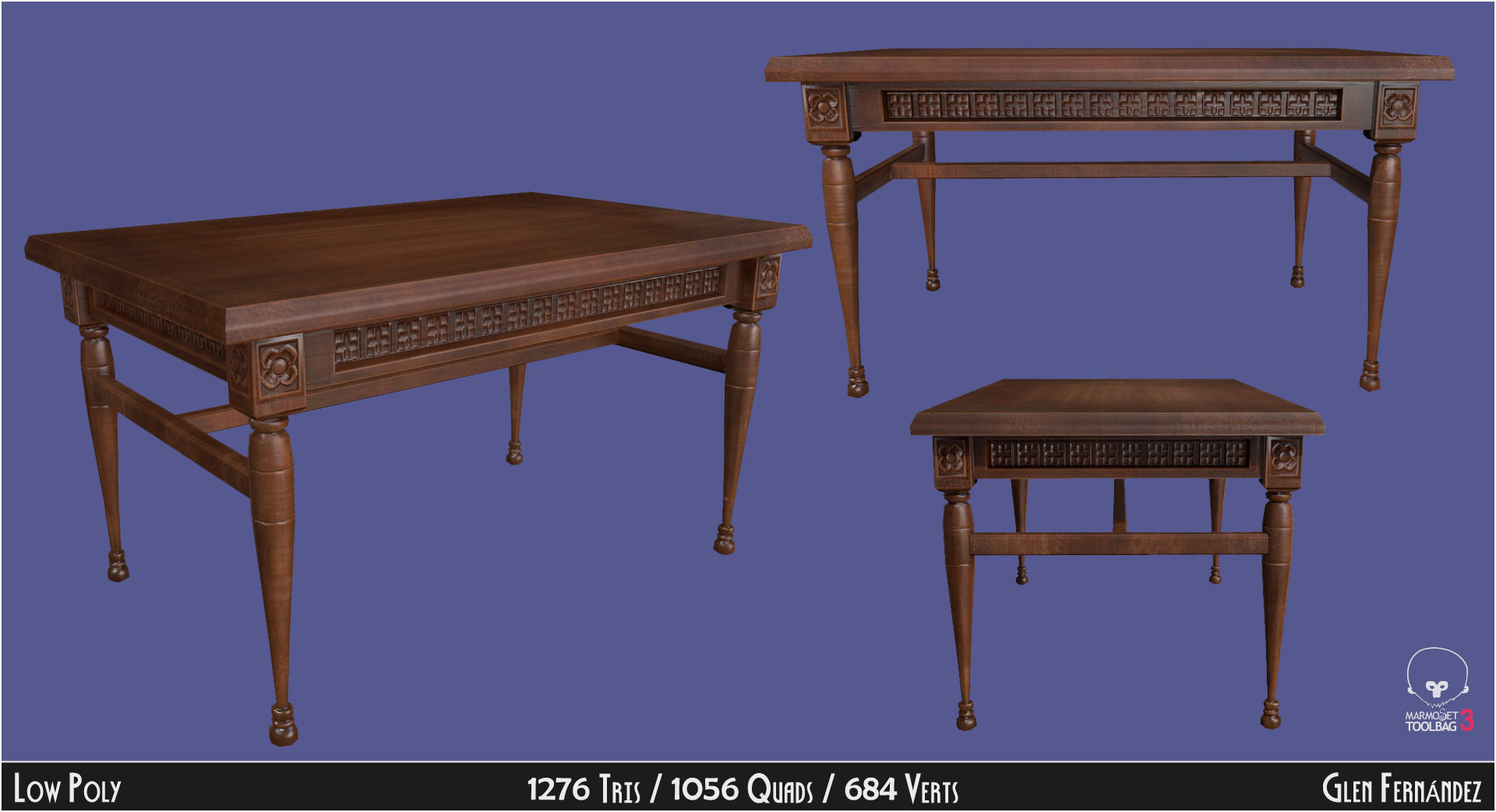 Old victorian wooden upright piano low poly -UPDATED Low-poly 3D model_7