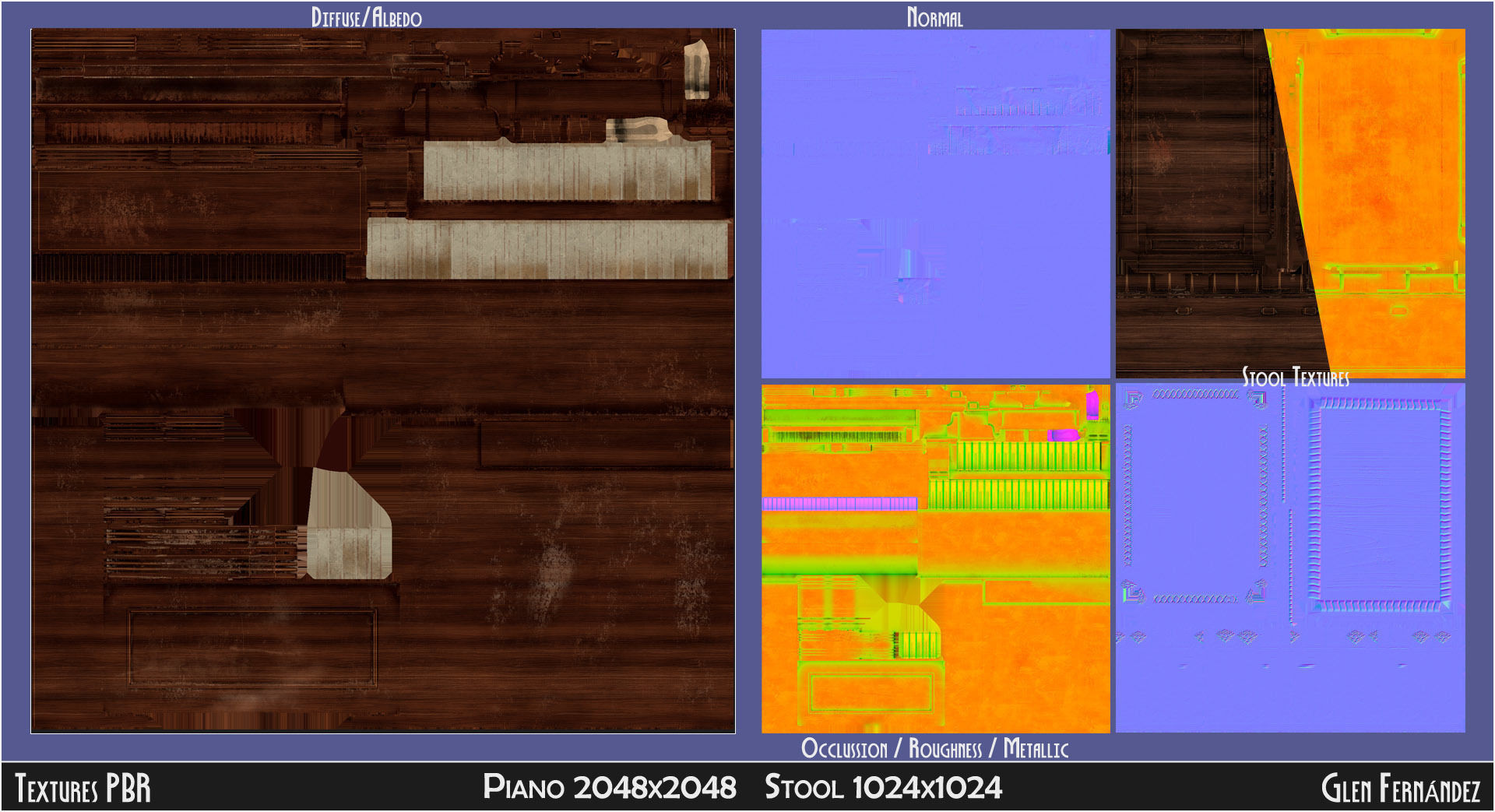 Old victorian wooden upright piano low poly -UPDATED Low-poly 3D model_12