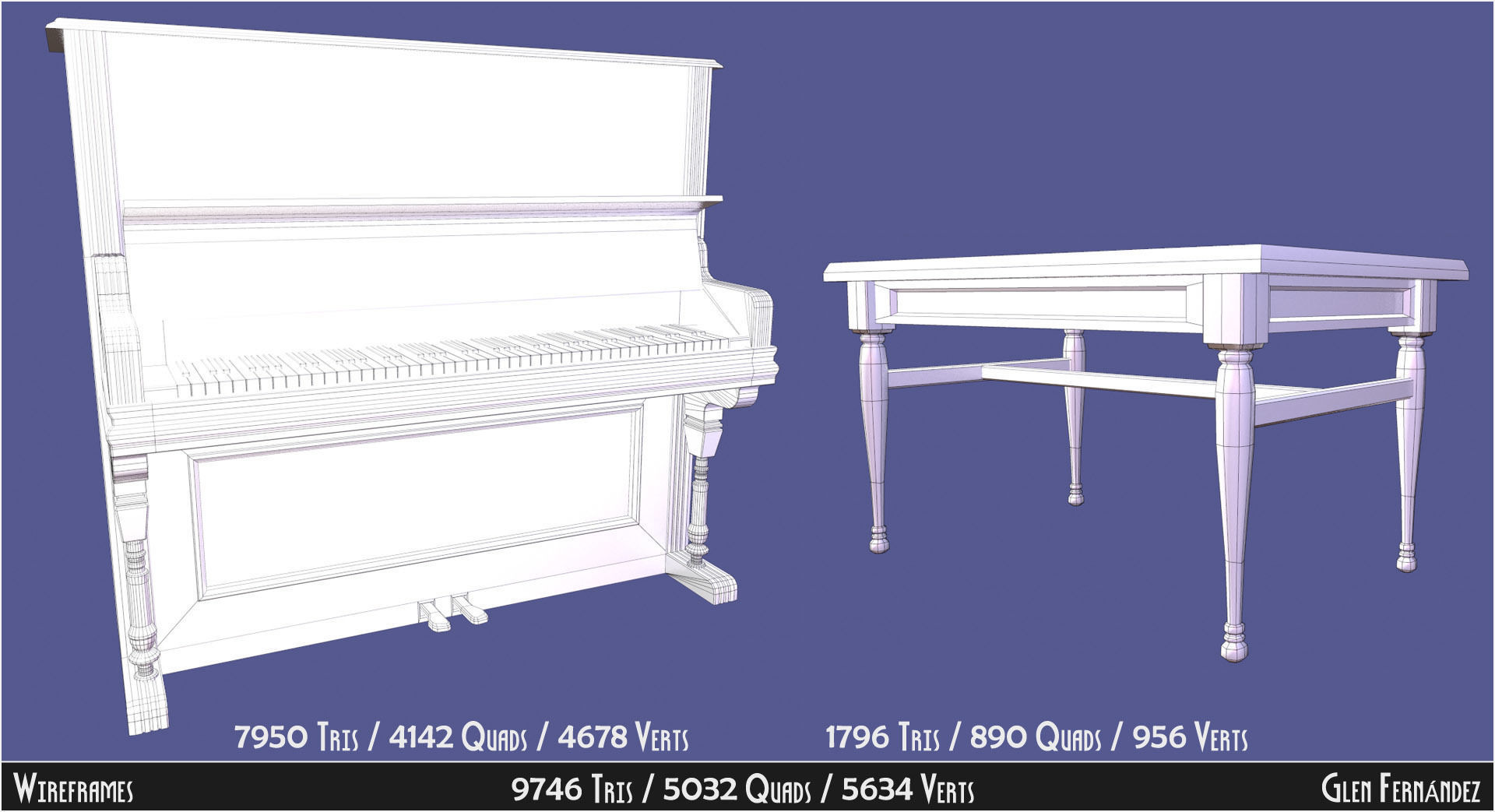 Old victorian wooden upright piano low poly -UPDATED Low-poly 3D model_13
