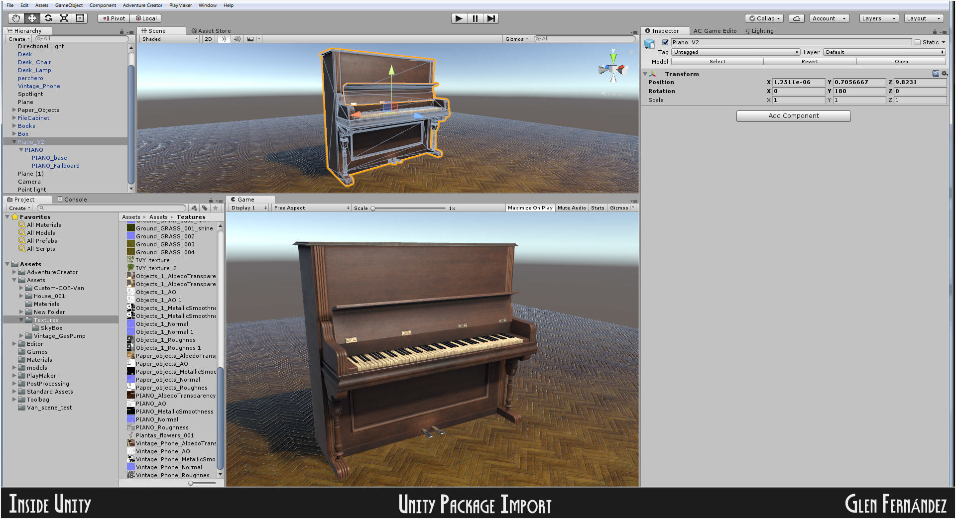 Old victorian wooden upright piano low poly -UPDATED Low-poly 3D model_5