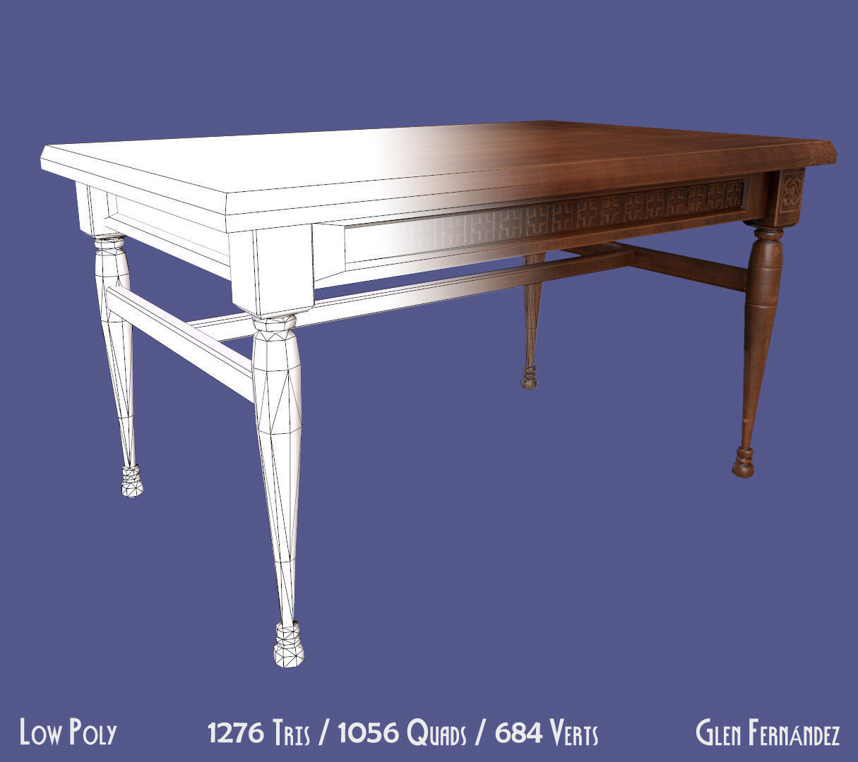Old victorian wooden upright piano low poly -UPDATED Low-poly 3D model_6