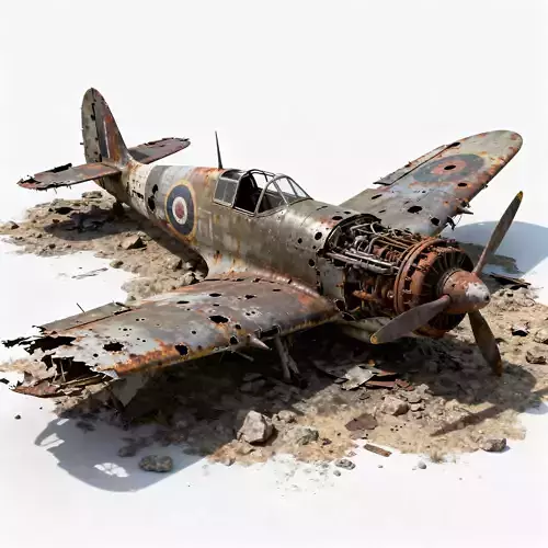 Wrecked WWII Fighter Plane 3D Model