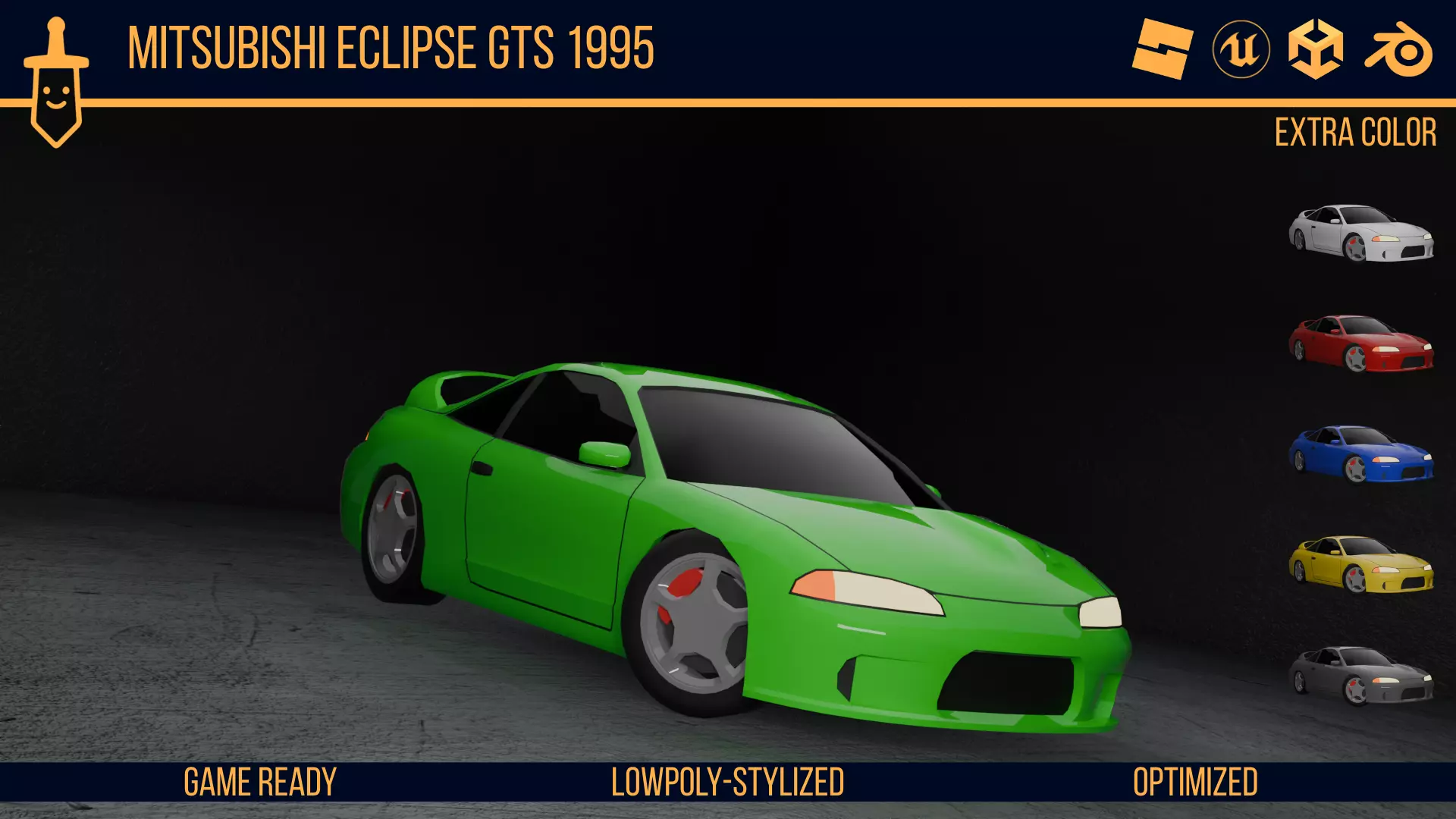 Stylized Mitsubishi Eclipse - Game Ready Low-poly 3D model