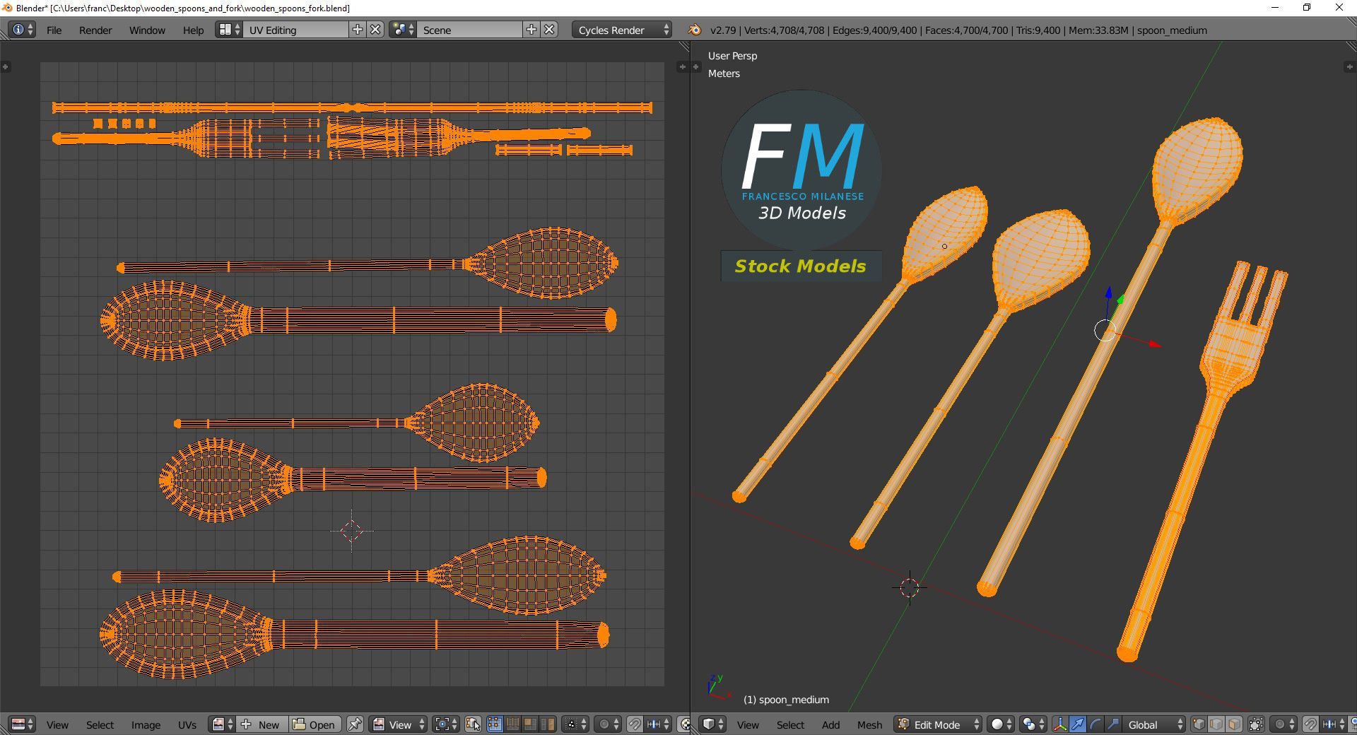 Wooden spoons and fork 3D model_10