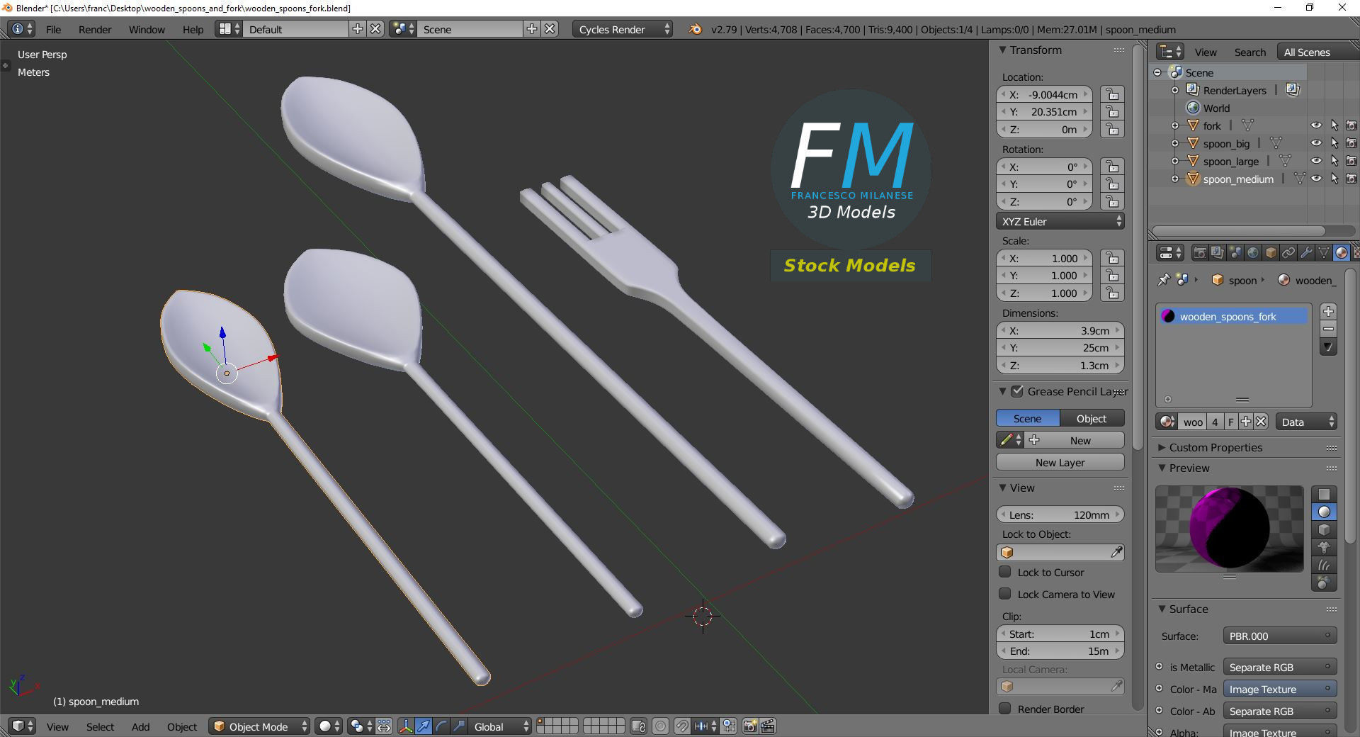 Wooden spoons and fork 3D model_9