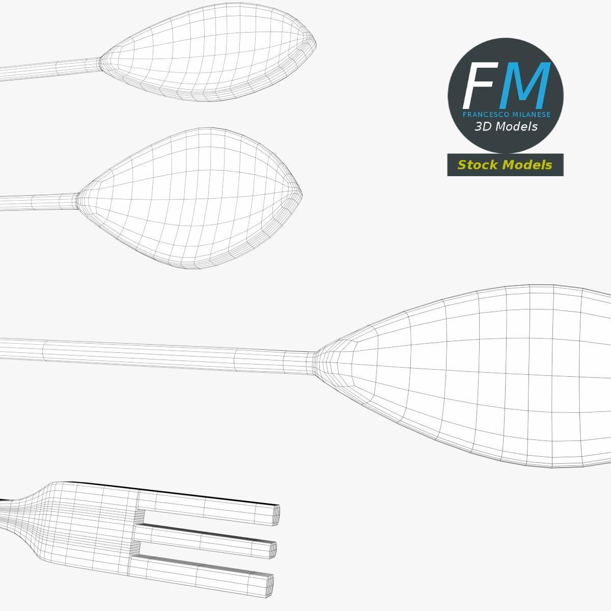 Wooden spoons and fork 3D model_8