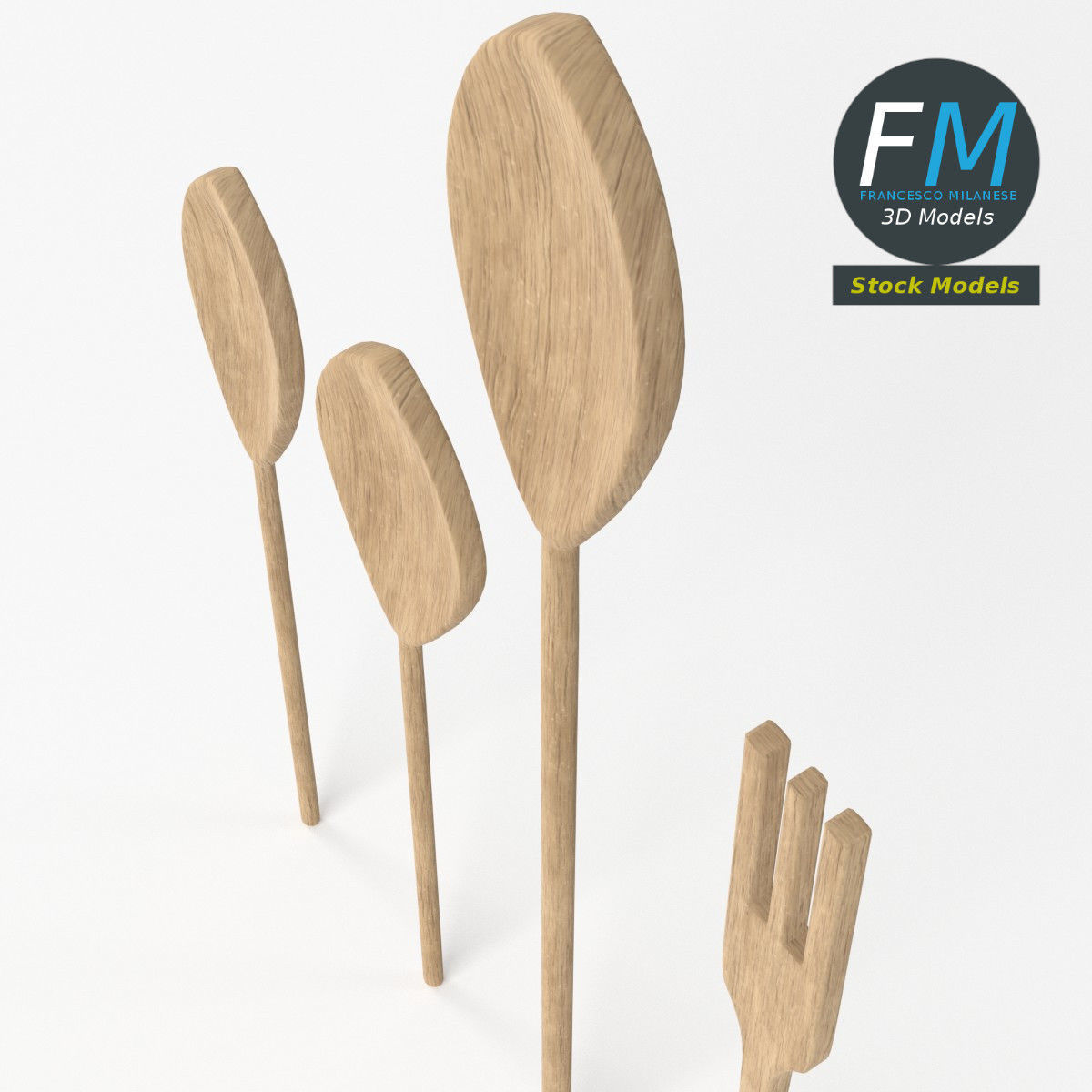 Wooden spoons and fork 3D model_5