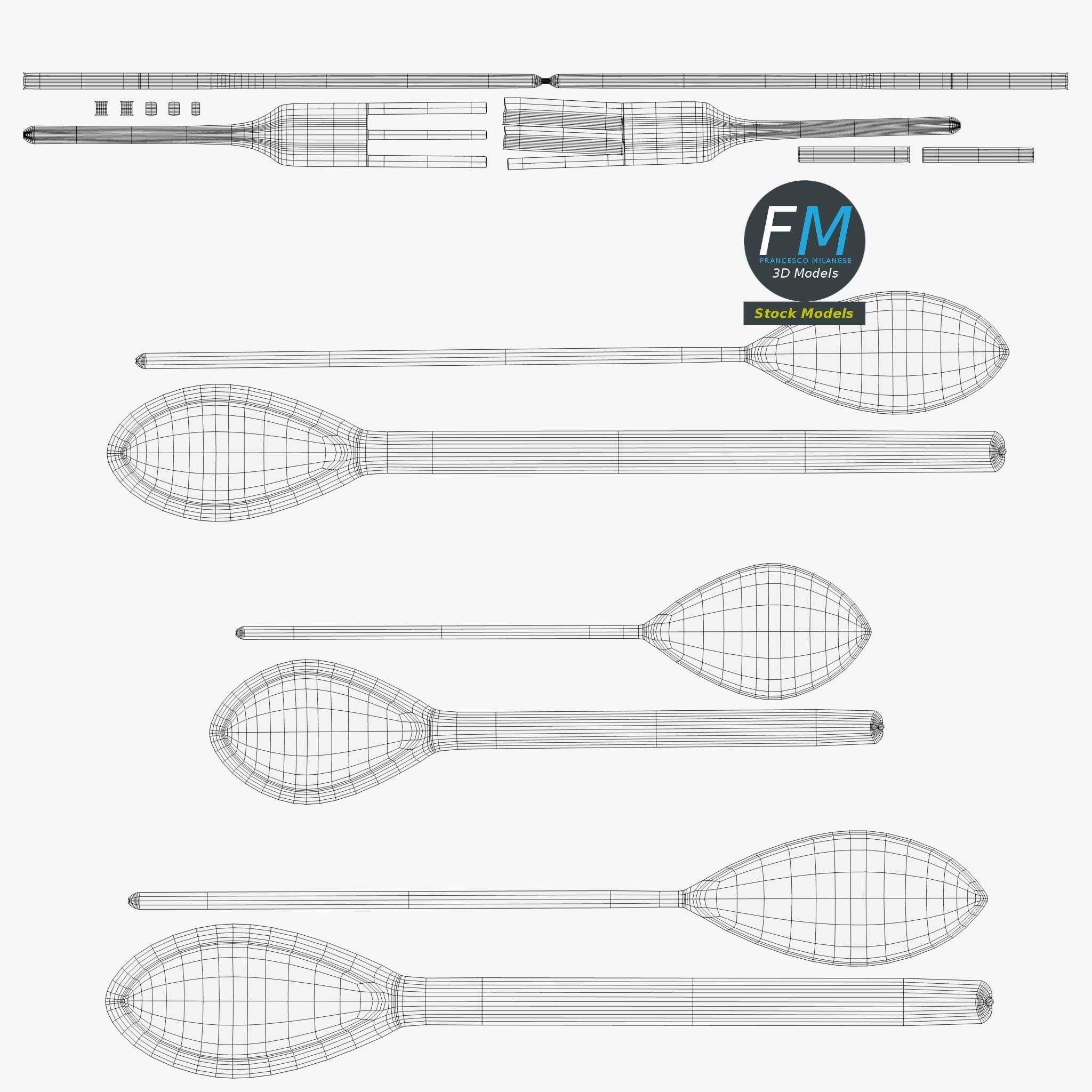 Wooden spoons and fork 3D model_11