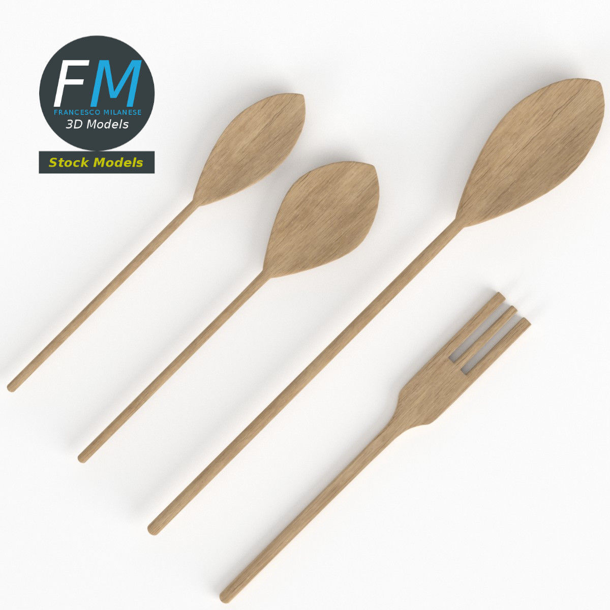 Wooden spoons and fork 3D model_6