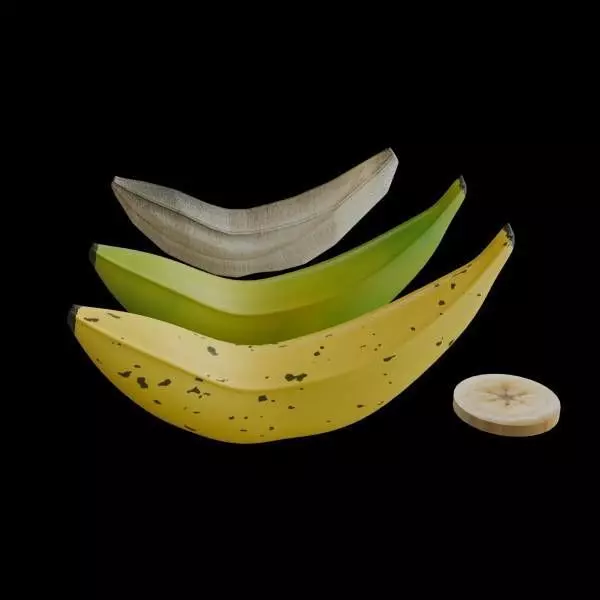 Fruit Bananas and banana without peel and banana cross Low-poly 3D model