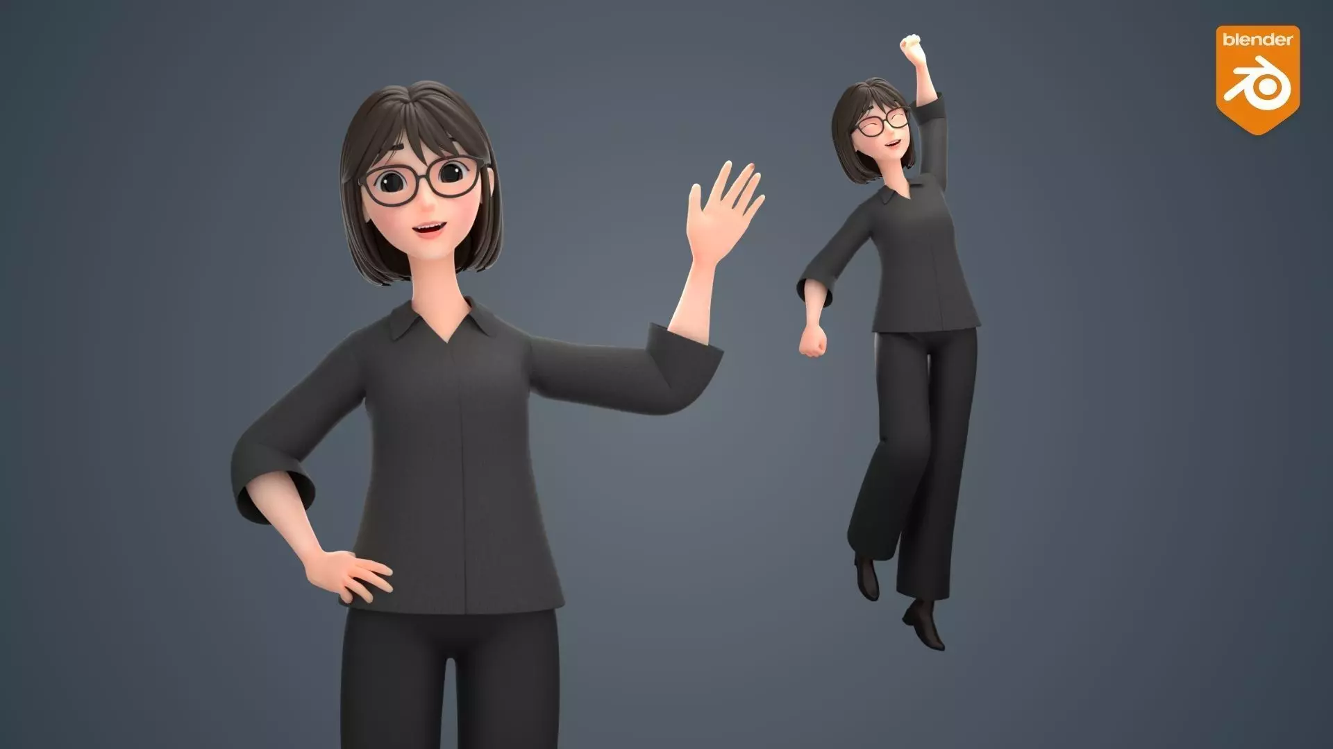 Cartoon Female Character - Black Modern Outfit -Stylized 3D model