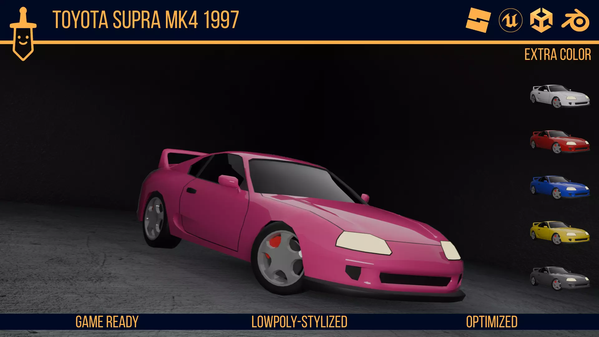 Stylized Toyota Supra MK4 - Game Ready Low-poly 3D model