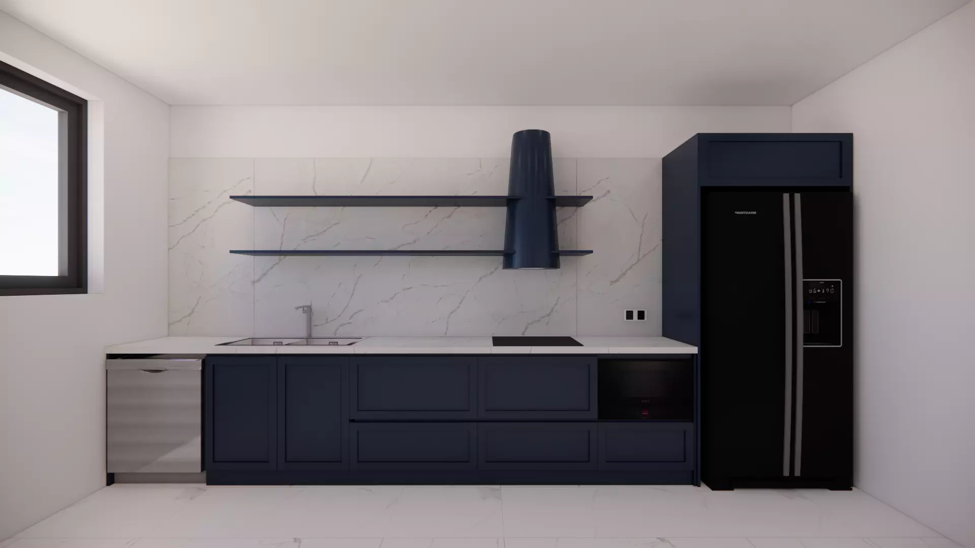 Modern Kitchen Counter Cabinet Set Marble Wall Interior 3D model