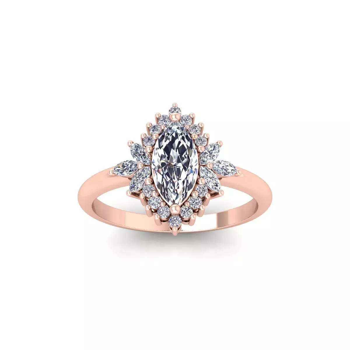 Marquise Diana Diamond Ring 3d model and Render 3D print model