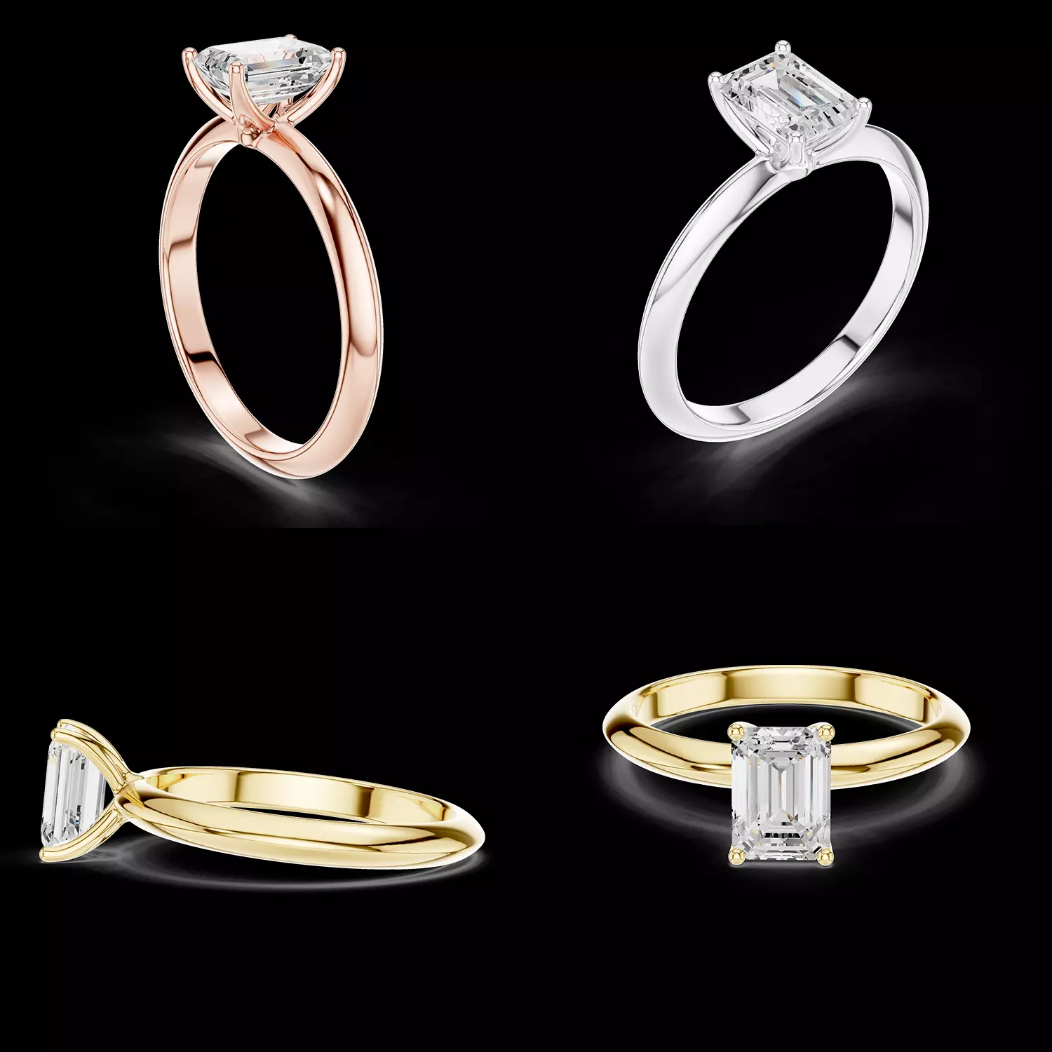 Emerald Cut Solitaire Engagement Ring 4 Prong STL CAD Model 3D print model