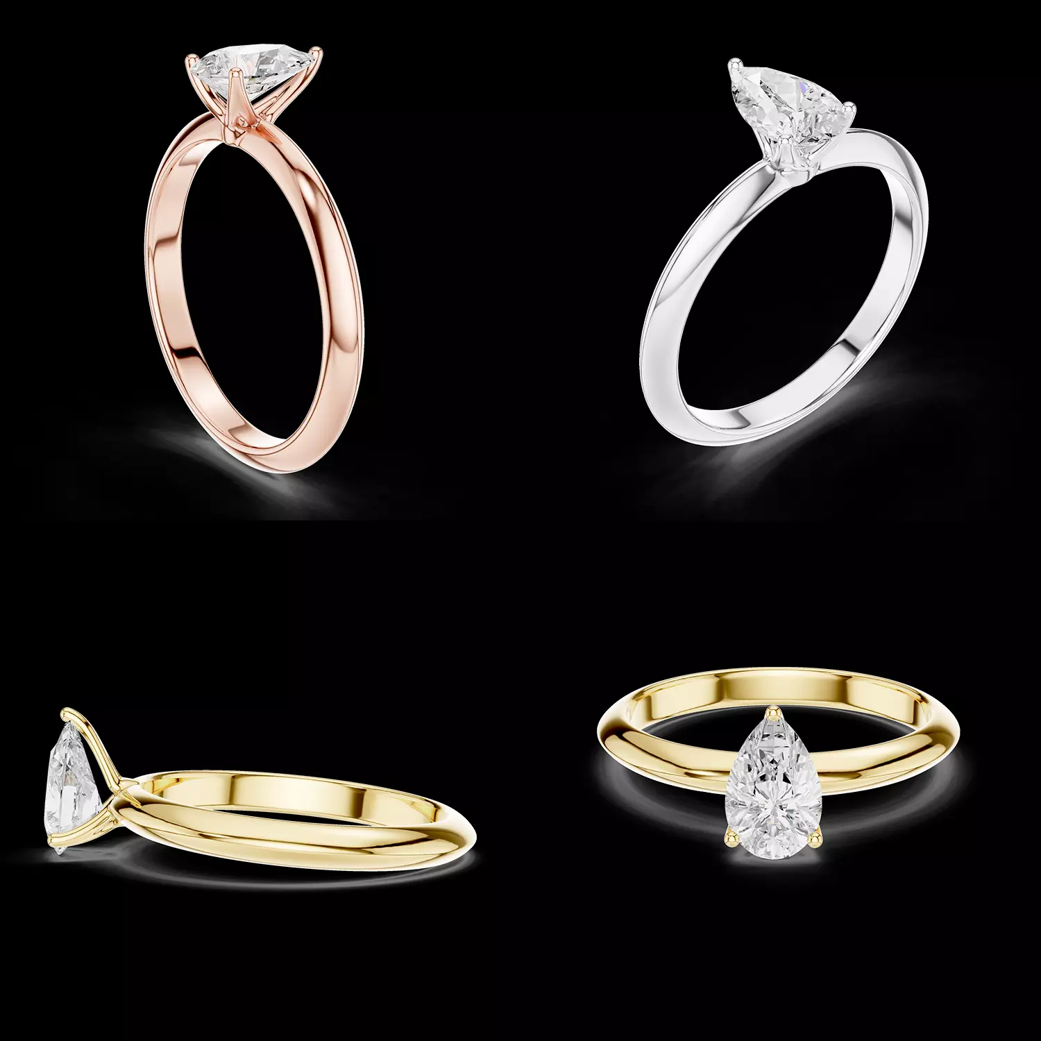 Pear Cut Solitaire Engagement Ring 3 Prong STL CAD Model 3D print model