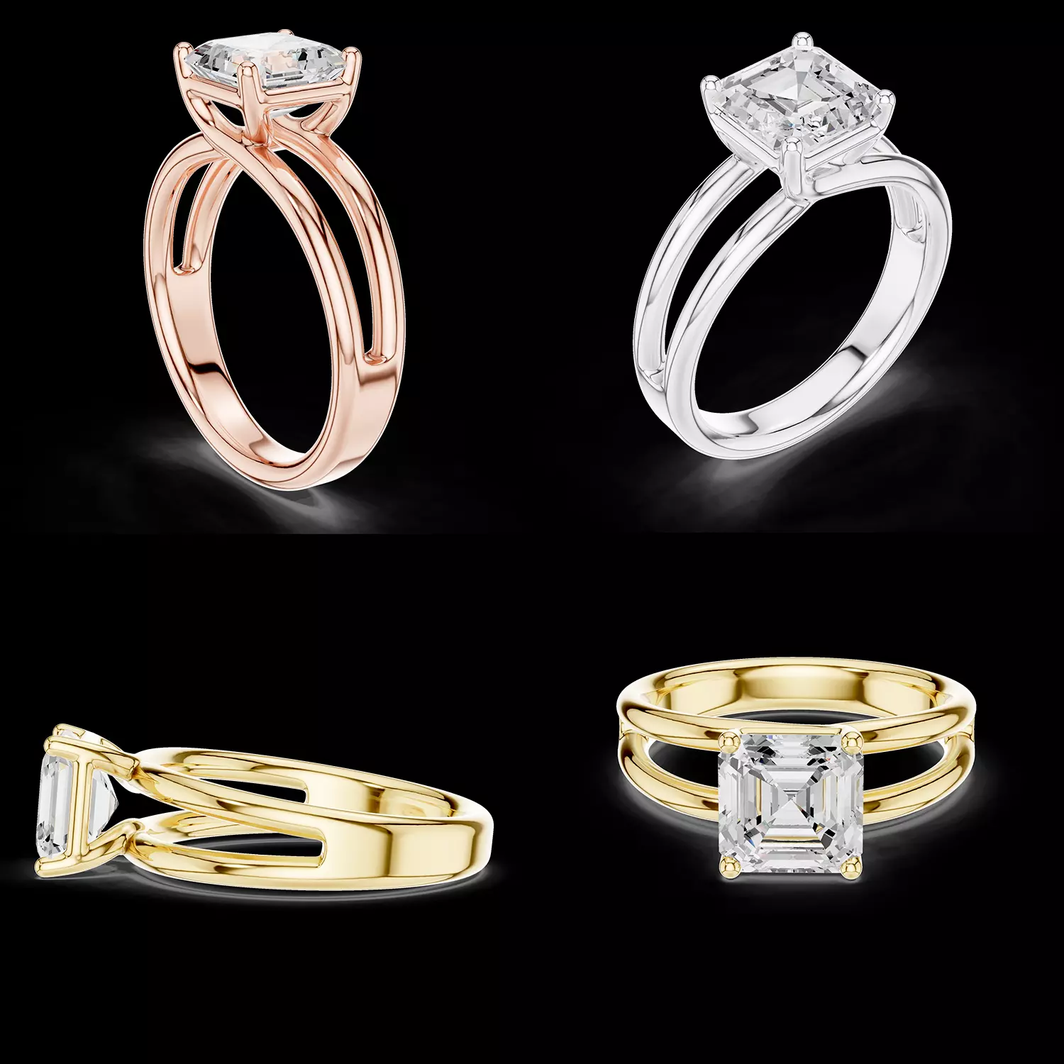 Asscher Cut Double Band Solitaire Ring STL 3DM CAD Model File 3D print model