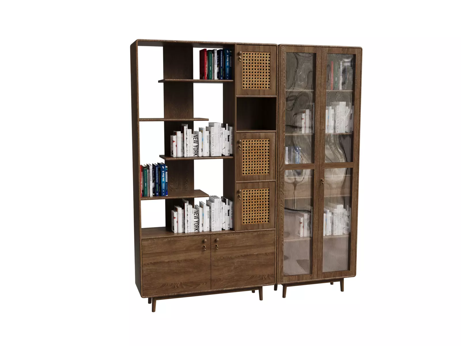 Wooden Bookshelf Cabinet Mode Free low-poly 3D model