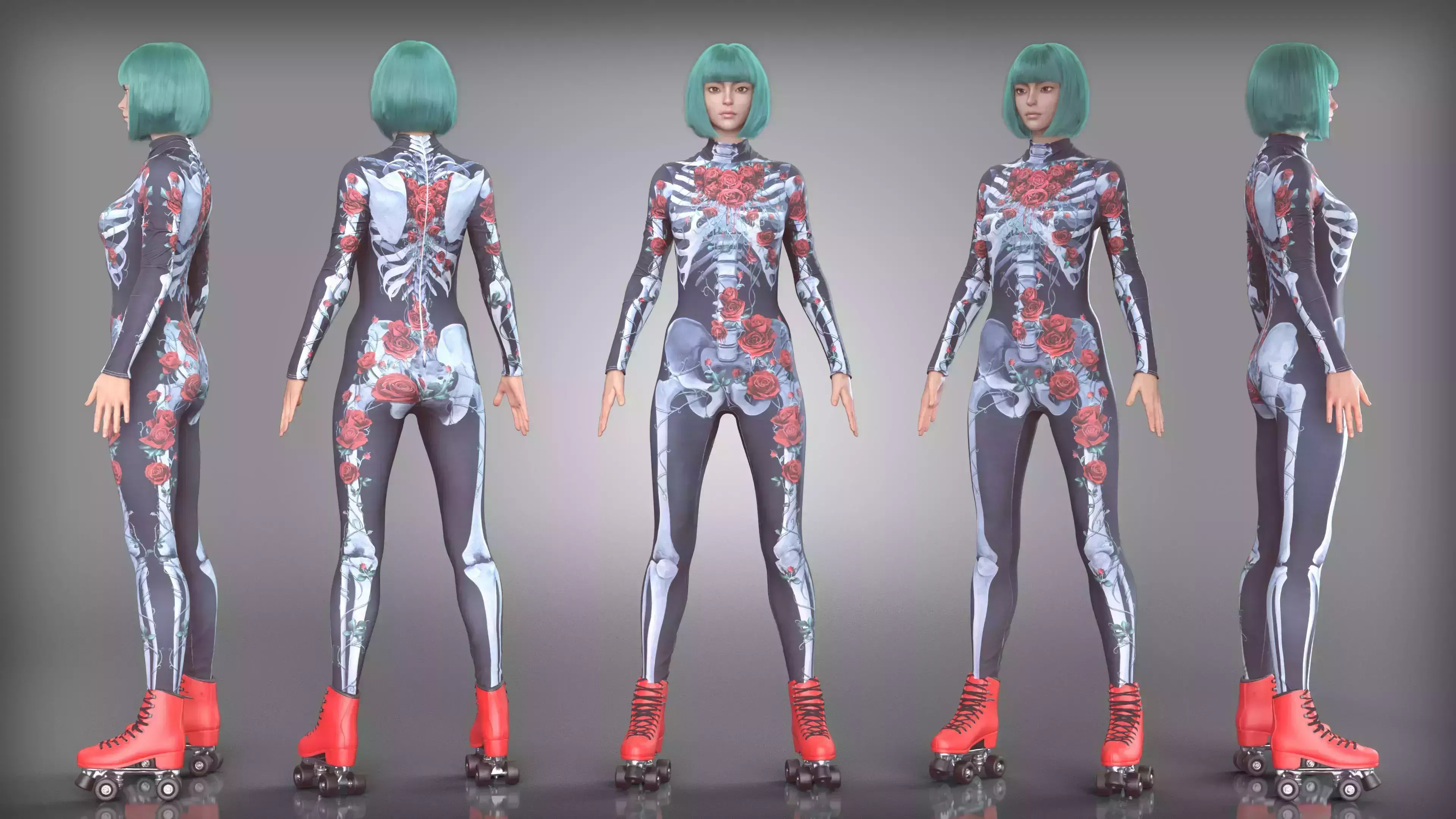 Skeleton Roses Roller Blade Outfit Low-poly 3D model