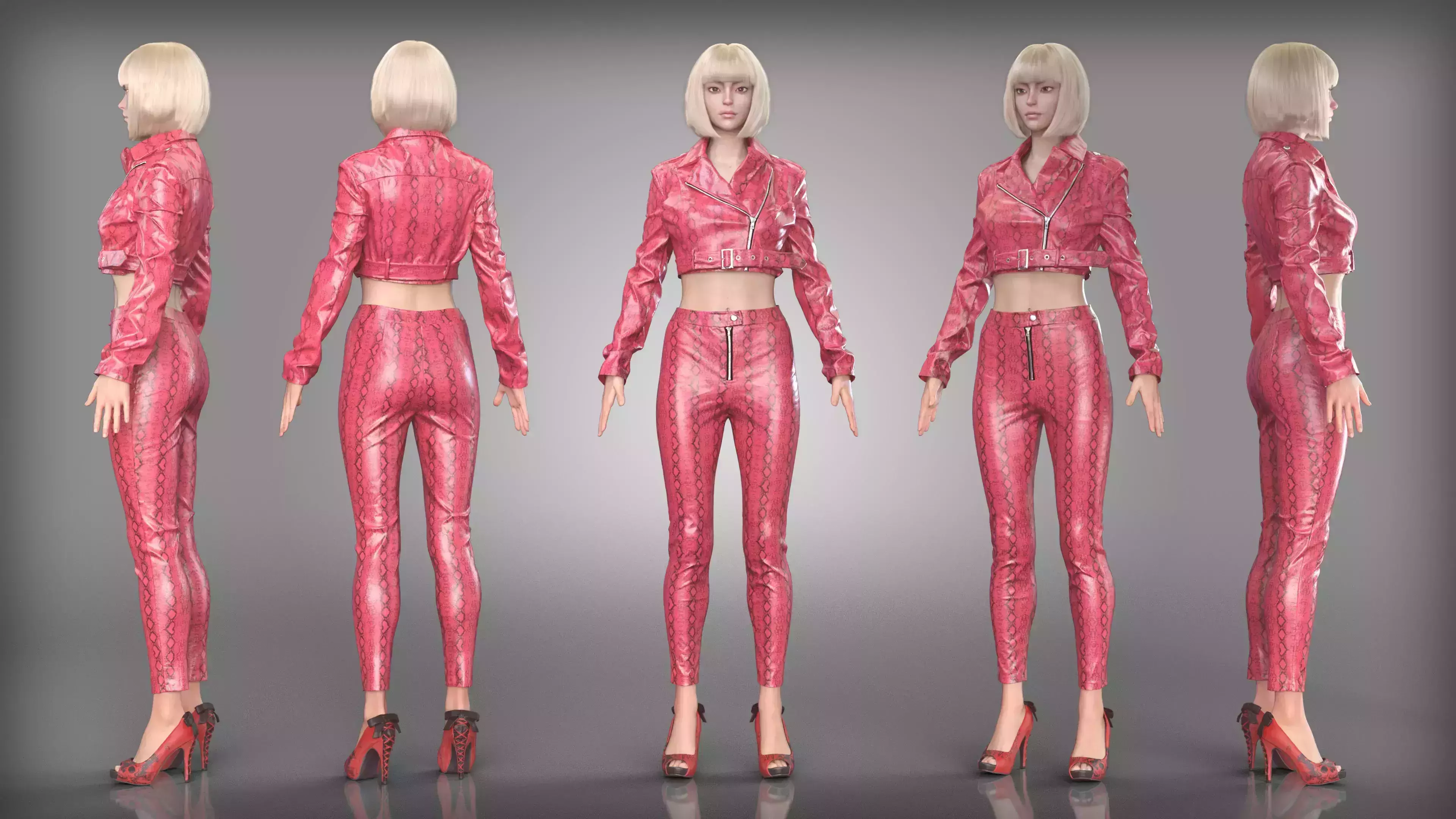 Red Snake Print Leather Outfit with High Heels Low-poly 3D model