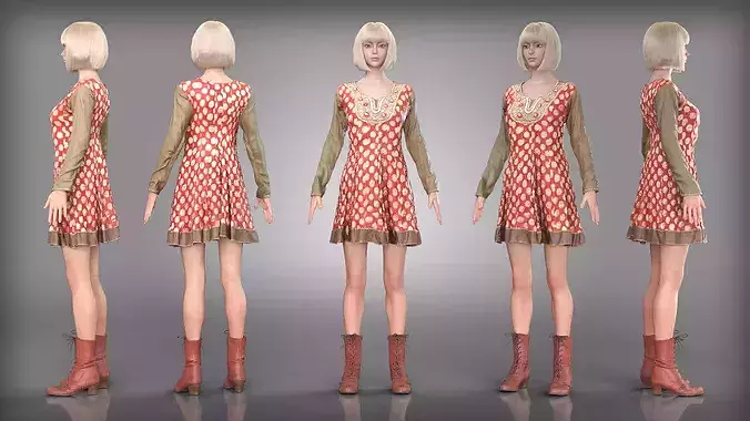 Red Polka Dot Dress with Lace Up Boots
