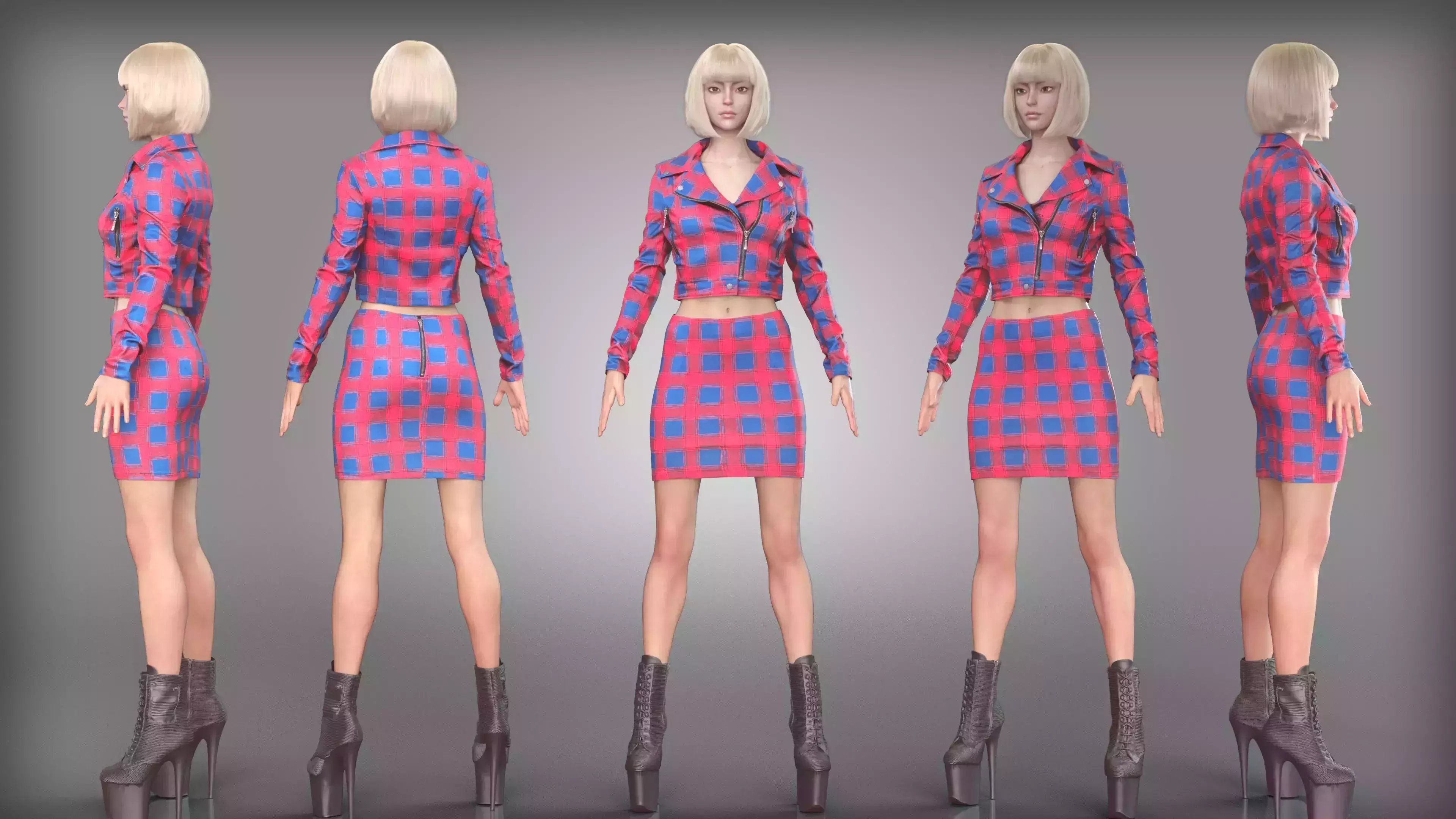 Red and Blue Plaid Outfit with Platform Boots Low-poly 3D model